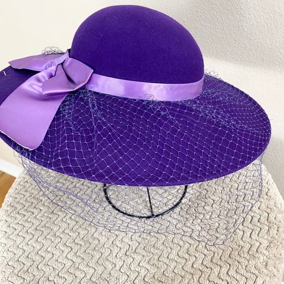 NWT. DOESKIN | Vintage Purple Mesh And Bow Wide Brim Hat OS - Picture 2 of 12